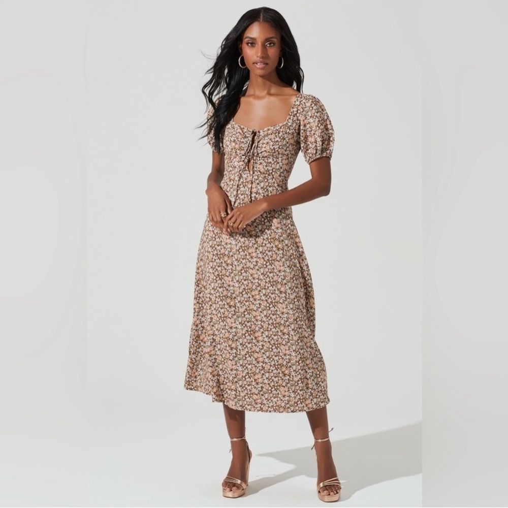 ASTR The Label Floral Puff Sleeve Midi Dress XS